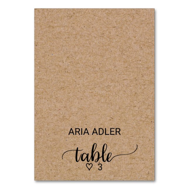 Simple Faux Kraft Calligraphy Escort Place Card (Front)