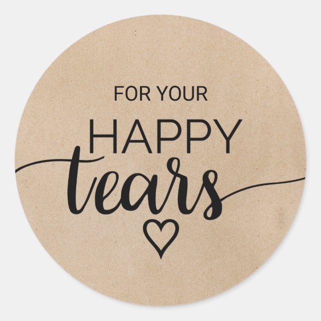 Simple Faux Kraft Calligraphy Happy Tears Tissue Classic Round Sticker (Front)