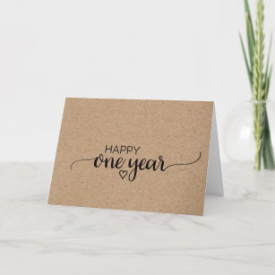 Simple Faux Kraft Calligraphy One Year Anniversary Card