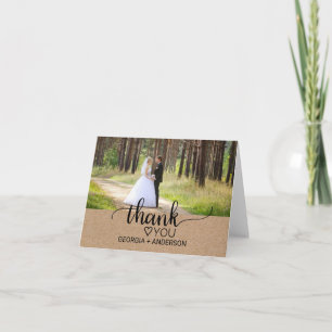 Simple Faux Kraft Calligraphy Photo Thank You Card