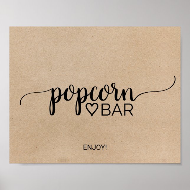 Simple Faux Kraft Calligraphy Popcorn Bar Sign (Front)