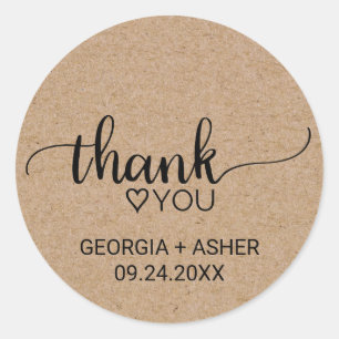 Simple Faux Kraft Calligraphy Thank You Wedding Classic Round Sticker
