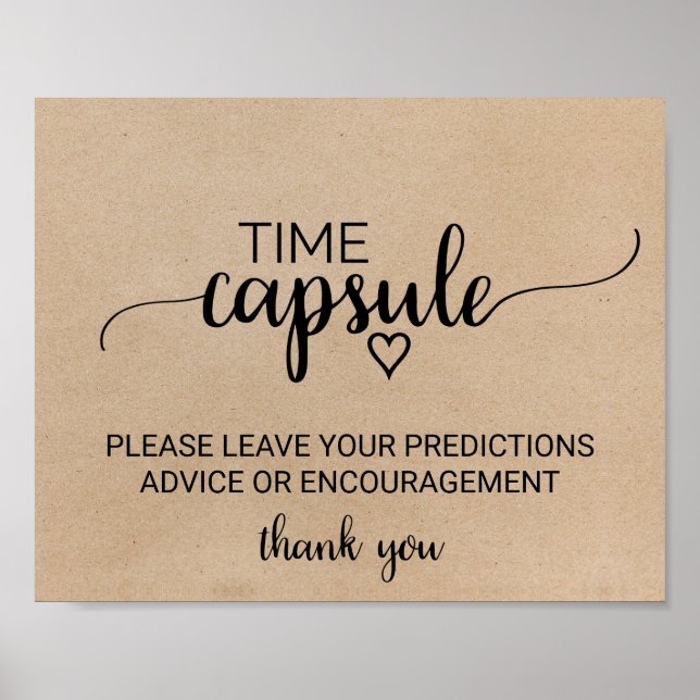 Simple Faux Kraft Calligraphy Time Capsule Sign (Front)