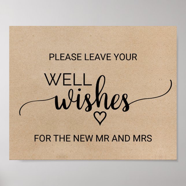 Simple Faux Kraft Calligraphy Well Wishes Sign (Front)
