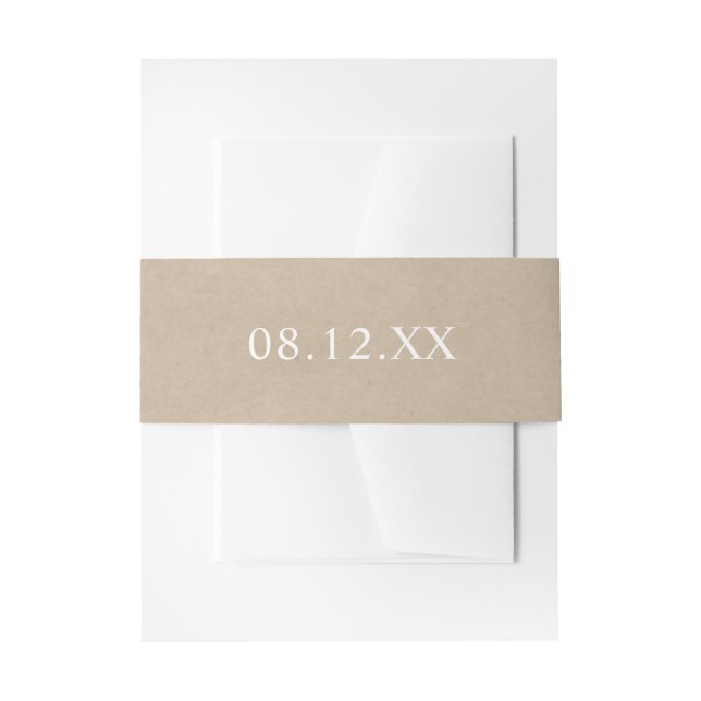 Simple Faux Kraft Date Wedding Invitation Belly Band (Front Example)