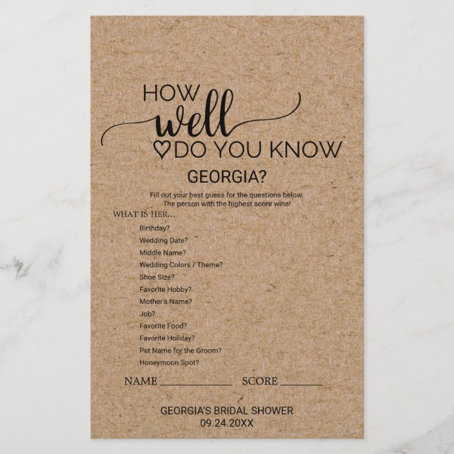 Simple Faux Kraft Do You Know The Bride Game (Front)