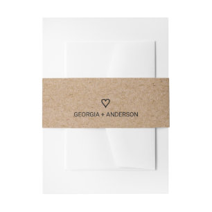 Simple Faux Kraft Heart Wedding Invitation Belly Band