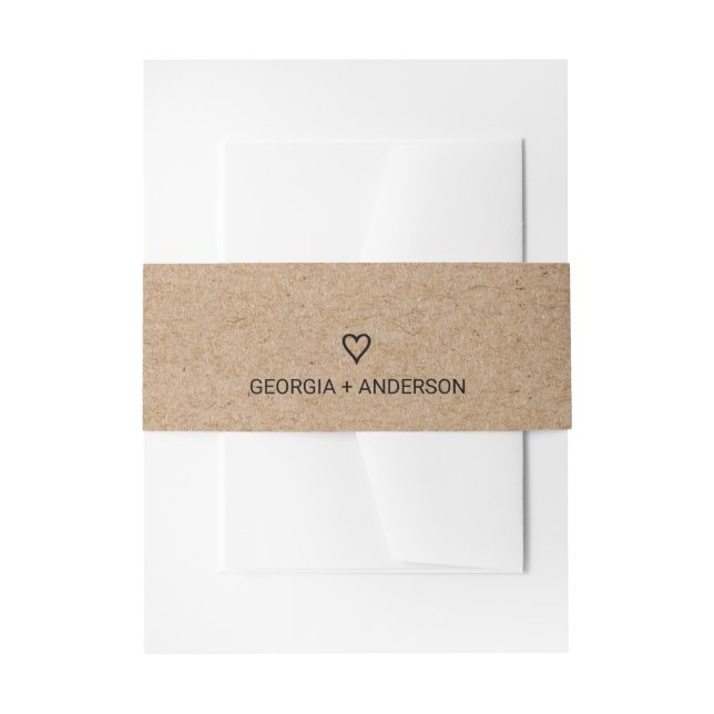 Simple Faux Kraft Heart Wedding Invitation Belly Band (Front Example)