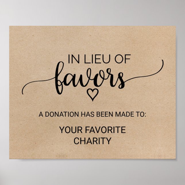 Simple Faux Kraft In Lieu Of Favours Sign (Front)