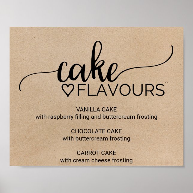 Simple Faux Kraft Wedding Cake Flavour Sign (Front)