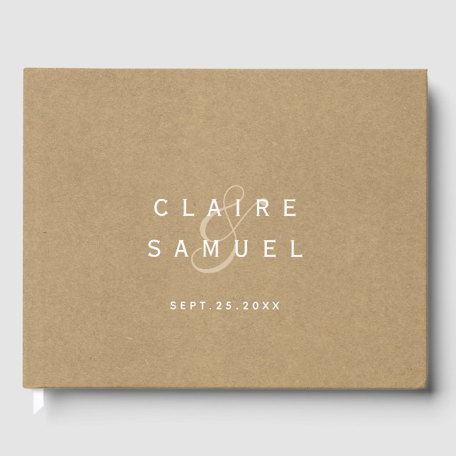 Simple Faux Rustic Brown Kraft Wedding  Guest Book (Front)