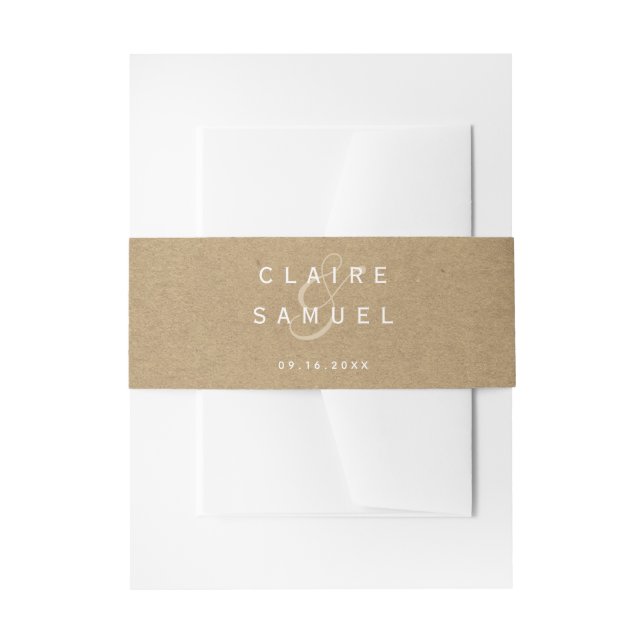 Simple Faux Rustic Kraft Wedding  Invitation Belly Band (Front Example)
