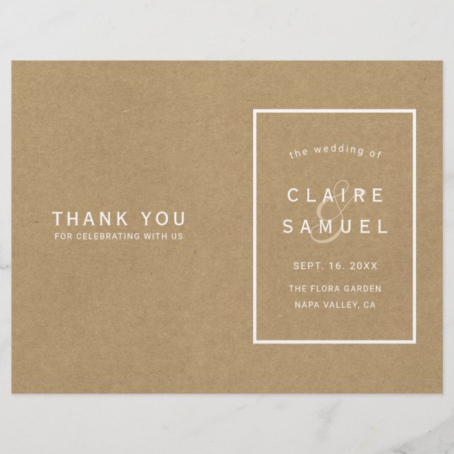 Simple Faux Rustic Kraft Wedding Program (Front)