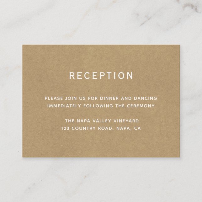 Simple Faux Rustic Kraft Wedding Reception  Enclosure Card (Front)