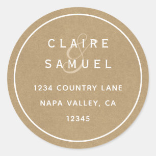 Simple Faux Rustic Kraft Wedding Return Address Classic Round Sticker