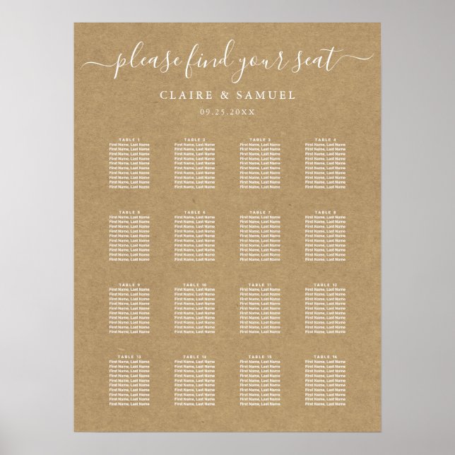 Simple Faux Rustic Kraft Wedding Seating Chart (Front)