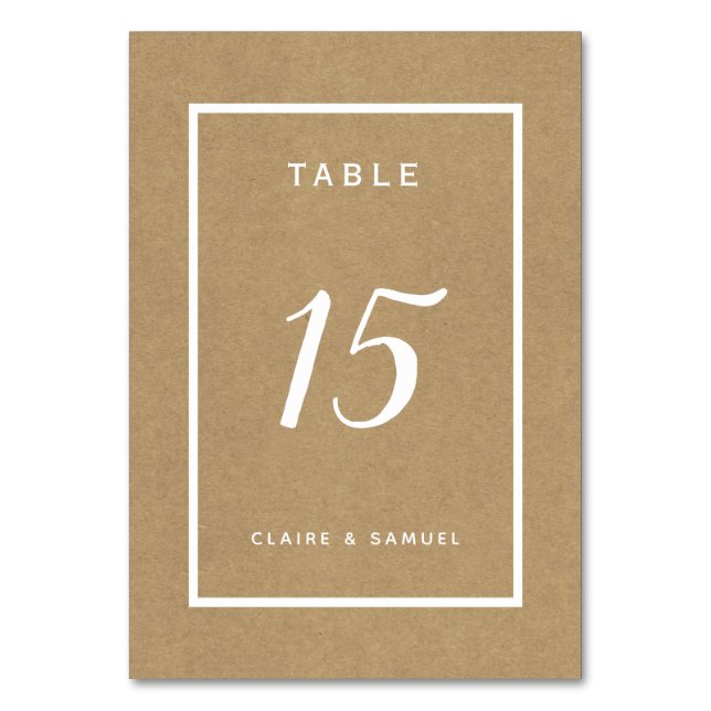 Simple Faux Rustic Kraft Wedding  Table Number (Front)