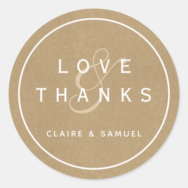 Simple Faux Rustic Kraft Wedding Thank You Classic Round Sticker (Front)