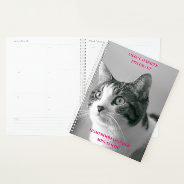 Simple féline Planificateur de chat noir et blanc (Devant avec enveloppe)