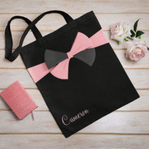Simple Feminine Black Chic with Black Pink Ribbon  Tote Bag