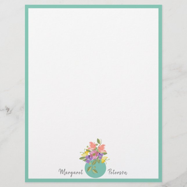 Simple Feminine Flowers Personalized Letterhead (Front)