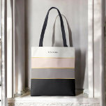 Simple Feminine Stripes Pattern with Your Name Tote Bag<br><div class="desc">A lovely design with feminine elegance, this tote has chic modern stripes in black, grey, blush pink and creamy eggshell white. Thin faux-gold lines separate the colours in designer style. Personalize with a name, monogram or other desired text. You can also delete the sample name shown if you prefer the...</div>