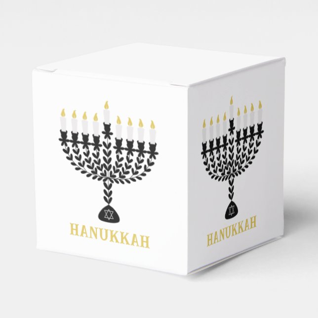 Simple Festival of Lights Menorah Hanukkah  Favor Box (Front Side)