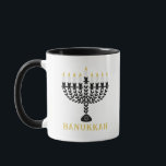 Simple Festival of Lights Menorah Hanukkah Mug<br><div class="desc">This simple and elegant mug features a black and white floral menorah on a white background with Hanukkah text that is customizable. Click the personalize button to customize the text in this design. These items coordinate with our other items in the collection. Perfect for using during the Hanukkah season or...</div>