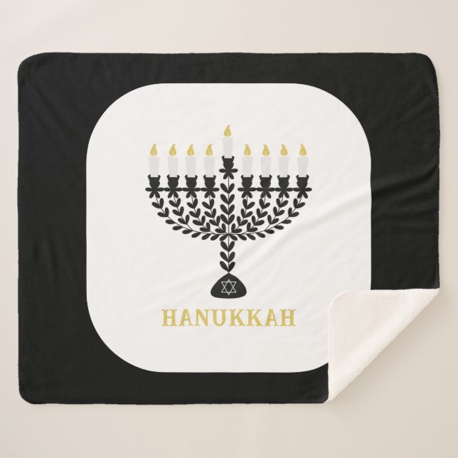 Simple Festival of Lights Menorah Hanukkah Sherpa Blanket (Front (Horizontal))