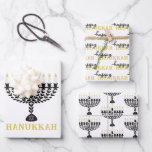 Simple Festival of Lights Menorah Hanukkah Wrapping Paper Sheet<br><div class="desc">These simple and elegant wrapping paper sheets feature a black and white floral menorah with Hanukkah text that is customizable. Click the personalize button to customize the text in this design. These items coordinate with our other items in the collection. Perfect for using during the Hanukkah season and wrapping gifts...</div>