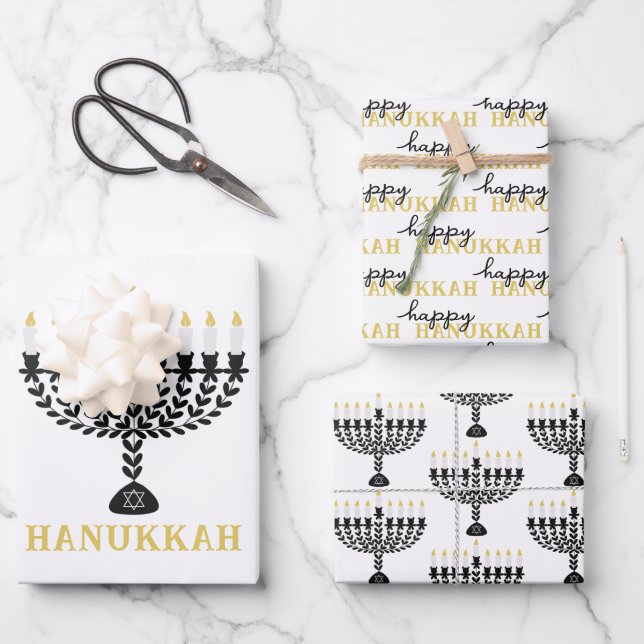 Simple Festival of Lights Menorah Hanukkah Wrapping Paper Sheet (Front)