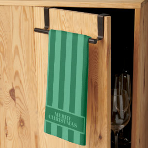 Simple Festive Dark Green Striped Christmas Kitchen Towel