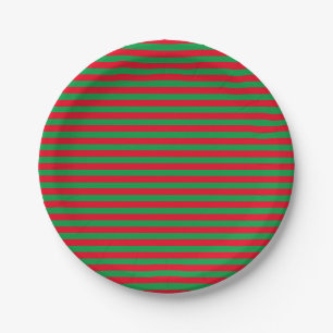 Simple Festive Green and Red Striped Paper Plate