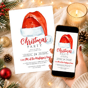 Simple Festive Santas Hat Christmas Party Invitation