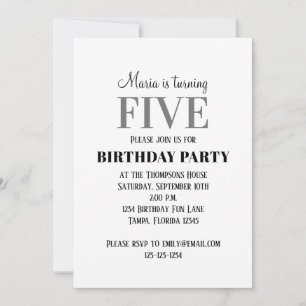 Simple Fifth Birthday Party Template