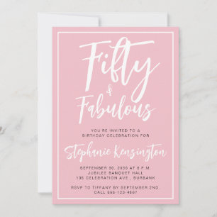 Simple Fifty and Fabulous Pink 50th Birthday Party Invitation