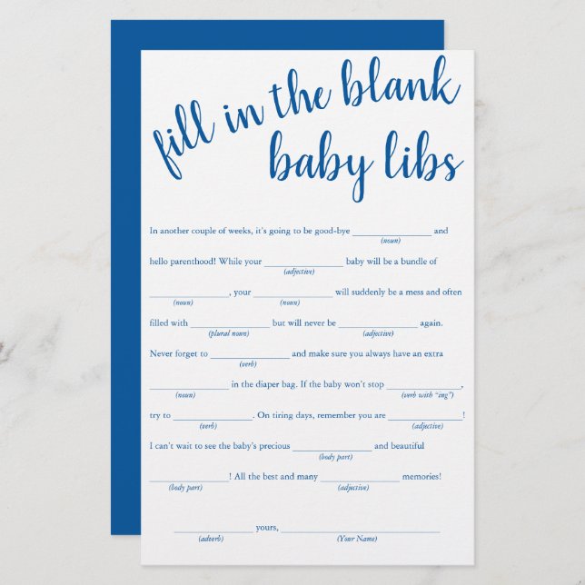 Simple Fill in the Blanks | French Blue Baby Game (Front/Back)