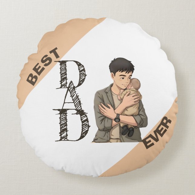 Simple First Father’s Day Anime Style Round Pillow (Front)