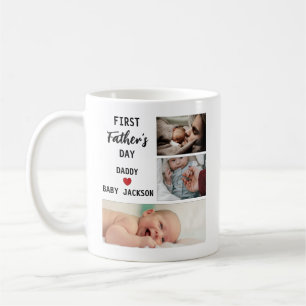 Simple First Father's Day Custom 3 Photo Coffee Mug