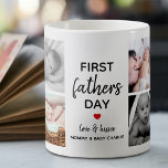 Simple First Father's Day Picture Collage | Daddy Coffee Mug<br><div class="desc">Celebrate that special first Father's day in style with this personalized picture collage coffee mug. Customizable with 8 of your favourite photos, and featuring the word 'Father' scribed in a trendy modern script. Not to forget the cute little red heart that can be painted in any colour of your choice,...</div>