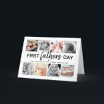 Simple First Father's Day Picture Collage | Daddy  Holiday Card<br><div class="desc">Create your very own special first Fathers day greeting card. Featuring 8 square photographs and the text 'First Father's Day', the word Father is in modern script, a cute little red heart that can be changed to any colour, love & kisses and name/s. All text can be customized in size,...</div>