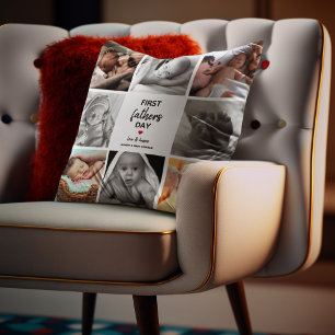 Simple First Father's Day Picture Collage   Daddy Throw Pillow