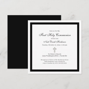 Simple First Holy Communion Black White Invitation
