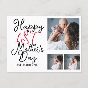 Simple first Mother Days Gift Three Photo Collage  Holiday Postcard
