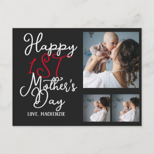 Simple first Mother Days Gift Three Photo Collage Holiday Postcard