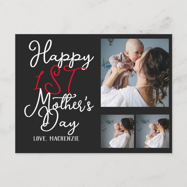 Simple first Mother Days Gift Three Photo Collage  Holiday Postcard (Front)