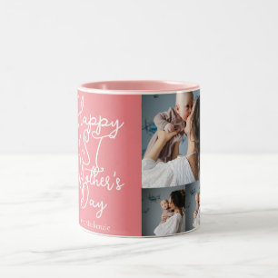 Simple first Mother Days Gift Three Photo Collage Two-Tone Coffee Mug