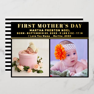 Simple First Mother's Day Picture Collage Keepsake Foil Holiday Card