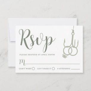 Simple Fishing Hook Wedding Rings RSVP Card Sage