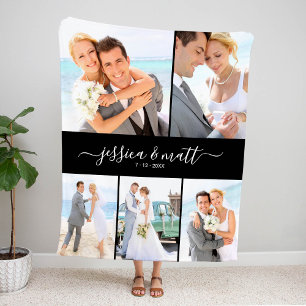 Simple Five-Photo with Names and Date Sherpa Blanket